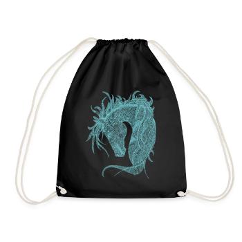 Horses Head Zentangle Turquoise - Drawstring Bag - black - Front