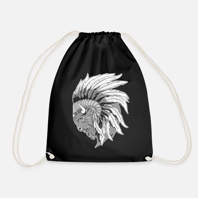 Buffalo head - Drawstring Bag - black