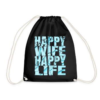 Happy wife happy life - Drawstring Bag - black - Front