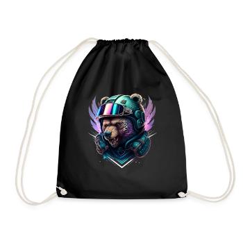 Ours astronaute néon galaxie - Sac de sport léger - noir - Devant