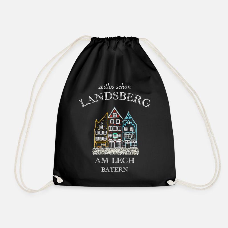 Landsberg am Lech, bunte Häuserzeile, Bayern - Turnbeutel - Schwarz
