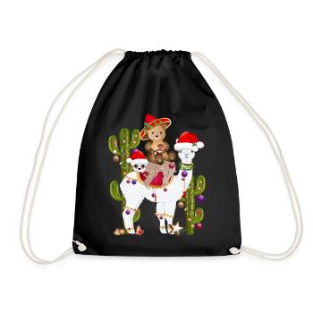 Christmas in Mexico Alpaca, Sloth and Bear - Drawstring Bag - black - Front