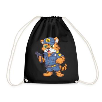 Tiger Polizist - Turnbeutel - Schwarz - Vorne