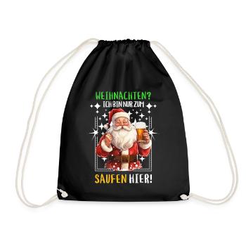 Weihnachtsmann Bier Saufen Alkohol Weihnachten - Turnbeutel - Schwarz - Vorne