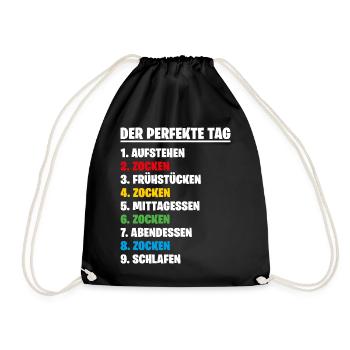 Der Perfekte Tag vom Gamer Gaming Zocker Lustig - Turnbeutel - Schwarz - Vorne