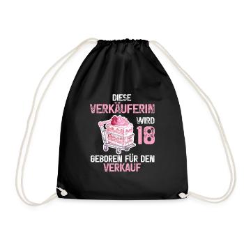 Verkäuferin 18 Geburtstag Verkauf 18 Jahre Spruch - Turnbeutel - Schwarz - Vorne