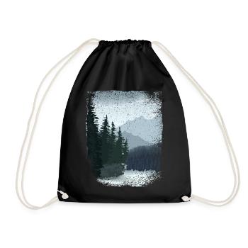 dark forest and mountains with frayed edge - Drawstring Bag - black - Front