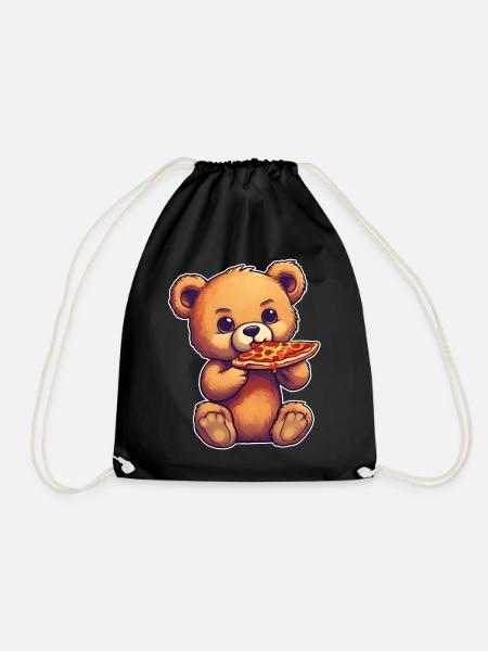 Teddybär loves Pizza - Turnbeutel - Schwarz
