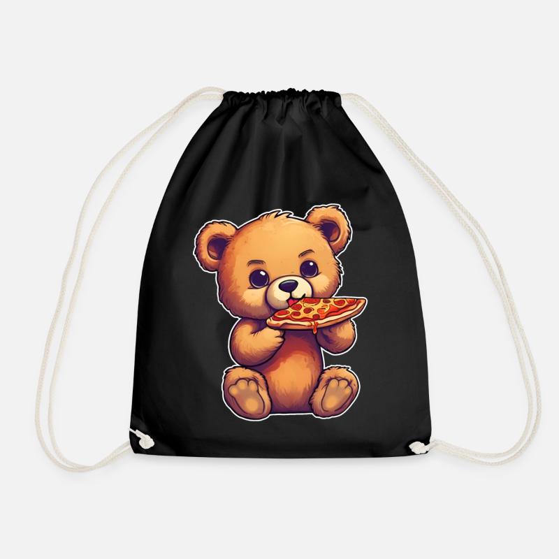 Teddybär loves Pizza - Turnbeutel - Schwarz