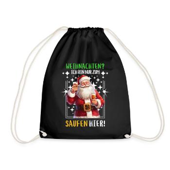 Weihnachtsmann Bier Saufen Alkohol Weihnachten - Turnbeutel - Schwarz - Vorne