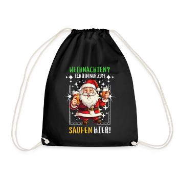 Weihnachtsmann Bier Saufen Alkohol Weihnachten - Turnbeutel - Schwarz - Vorne