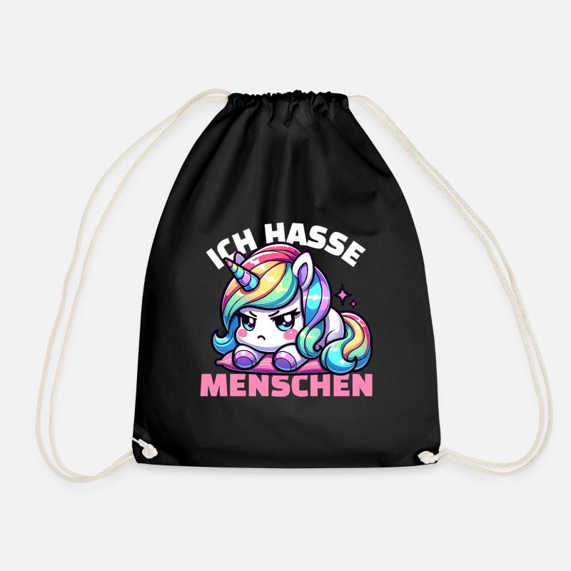 Grumpy unicorn is annoyed by people - Drawstring Bag - black