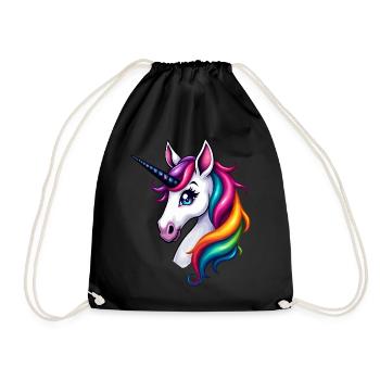 Rainbow Hair Unicorn Head – Colorful Fantasy - Drawstring Bag - black - Front