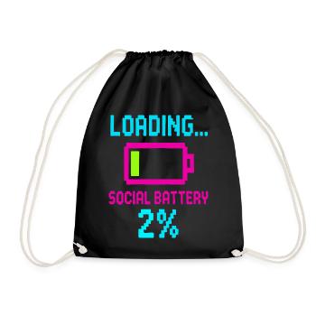 Loading Social Battery – Low Energy Funny Quote - Drawstring Bag - black - Front