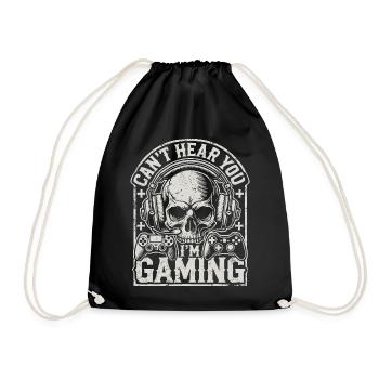 Gaming skull with headset and controllers - Drawstring Bag - black - Front