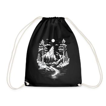 Nature Lovers Mountain Nature Landscape Trees River - Drawstring Bag - black - Front