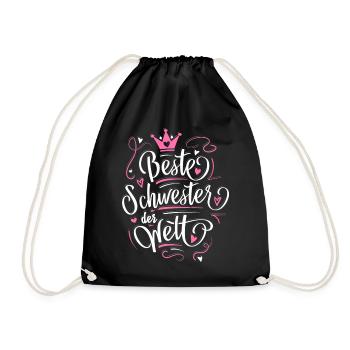 Beste Schwester der Welt - Lustiges Geschenk - Turnbeutel - Schwarz - Vorne