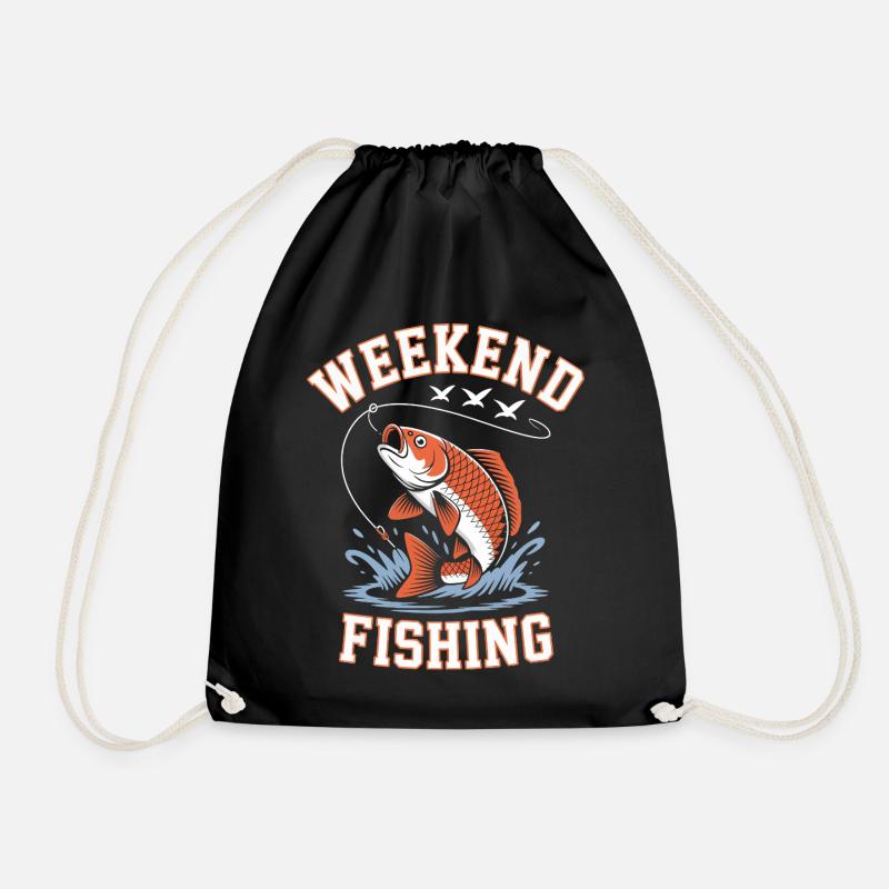 Weekend Fishing Splash T-shirt Design - Drawstring Bag - black