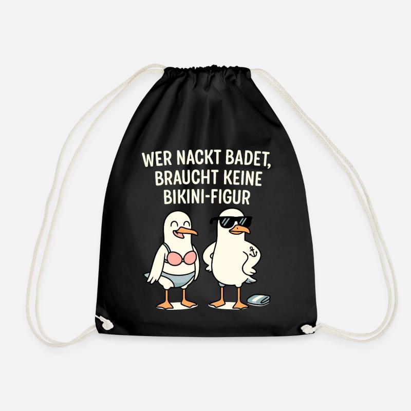 Nude Bathing Bikini Figure Saying - Drawstring Bag - black
