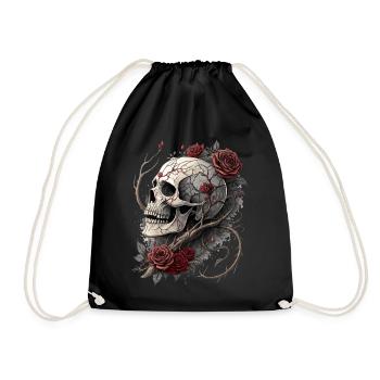 Vintage Totenkopf & rote Rosen Gothic Totenkopf - Turnbeutel - Schwarz - Vorne
