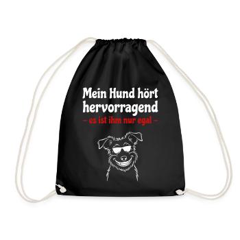Hund hört hervorragend - Hund mit Sonnenbrille - Turnbeutel - Schwarz - Vorne