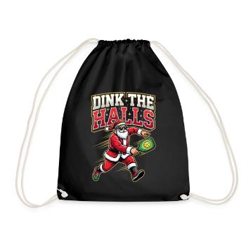 Dink The Halls Funny Pickleball Santa Christmas - Drawstring Bag - black - Front
