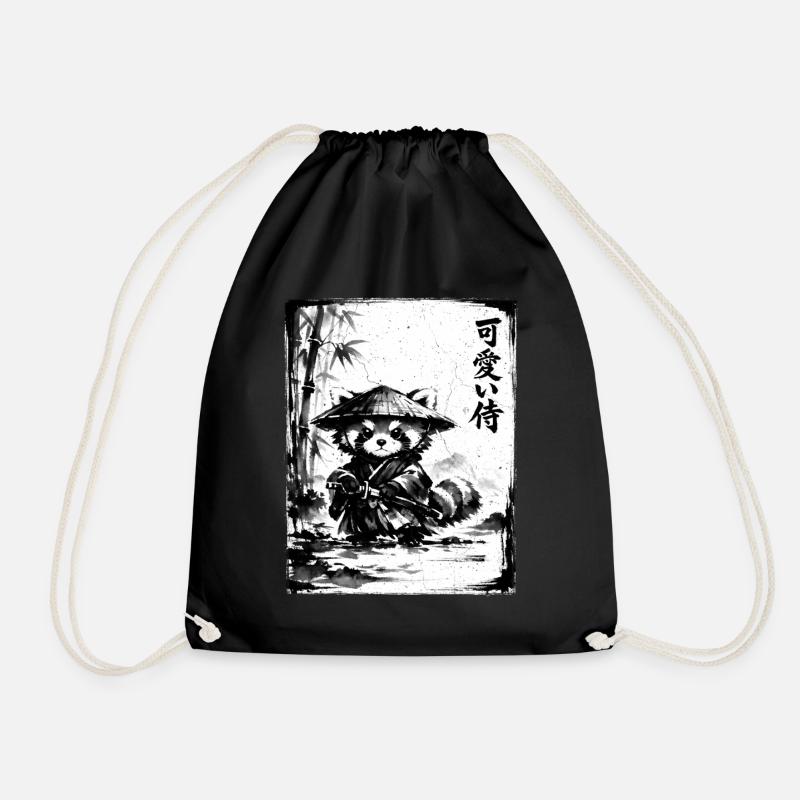 Samurai Roter Panda Sumi-e Tuschezeichnung - Turnbeutel - Schwarz