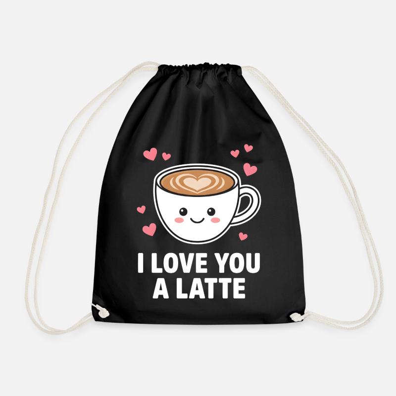 Ich liebe dich, ein süßer Latte-Kaffee-Design - Turnbeutel - Schwarz