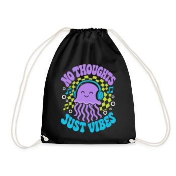 No Thoughts Just Vibes Jellyfish - Drawstring Bag - black - Front