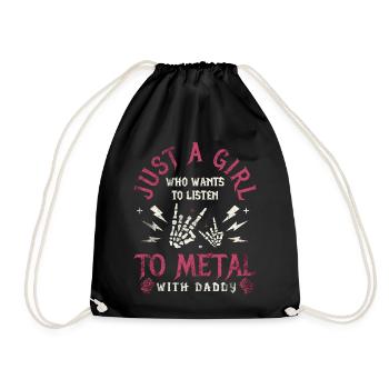 Metal Baby Girl With Daddy Rock Family - Drawstring Bag - black - Front