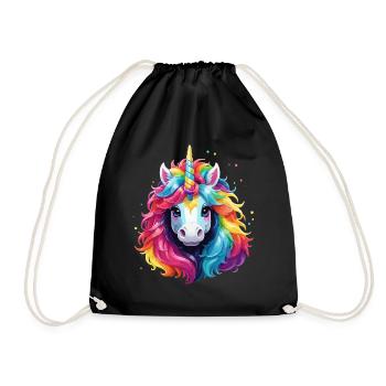 Licorne arc-en-ciel poney fille enfants - Sac de sport léger - noir - Devant
