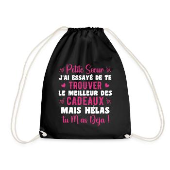 Little Sister Gift Funny Quote - Drawstring Bag - black - Front