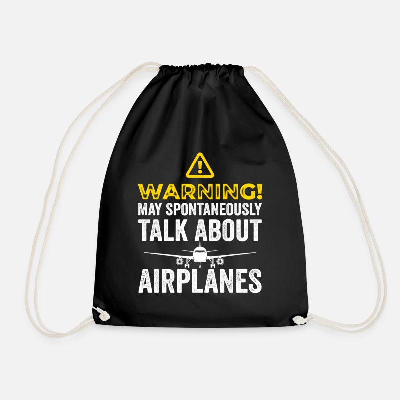 Funny Airplane Tees Men Women Plane Aviation Pilot - Drawstring Bag - black