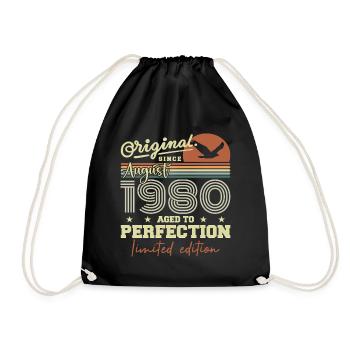 August 1980 Birthday August 1980 Vintage August 1980 - Drawstring Bag - black - Front