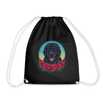 Süßer Cartoon Neufundländer Hund mit Rosen - Turnbeutel - Schwarz - Vorne
