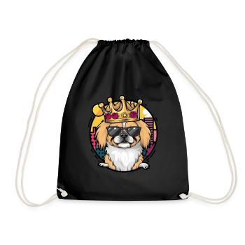 Cartoon Pekinese mit Rosen und Krone - Turnbeutel - Schwarz - Vorne