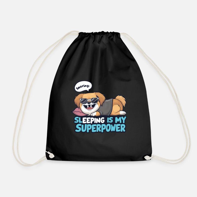 Cute sleeping Pekingese for dog lovers - Drawstring Bag - black