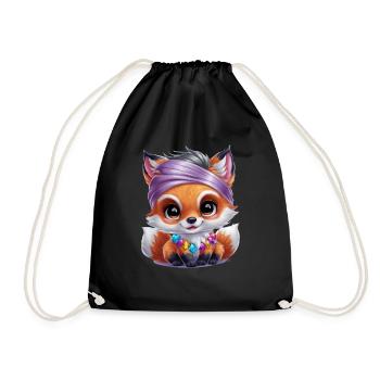 Kawaii Fuchs im Cartoon Stil mit bunten Steinen - Turnbeutel - Schwarz - Vorne
