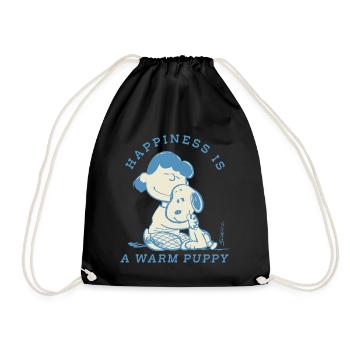 Peanuts Design Happiness Is A Warm Puppy - Drawstring Bag - black - Front