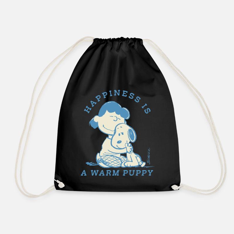 Peanuts Design Happiness Is A Warm Puppy - Drawstring Bag - black