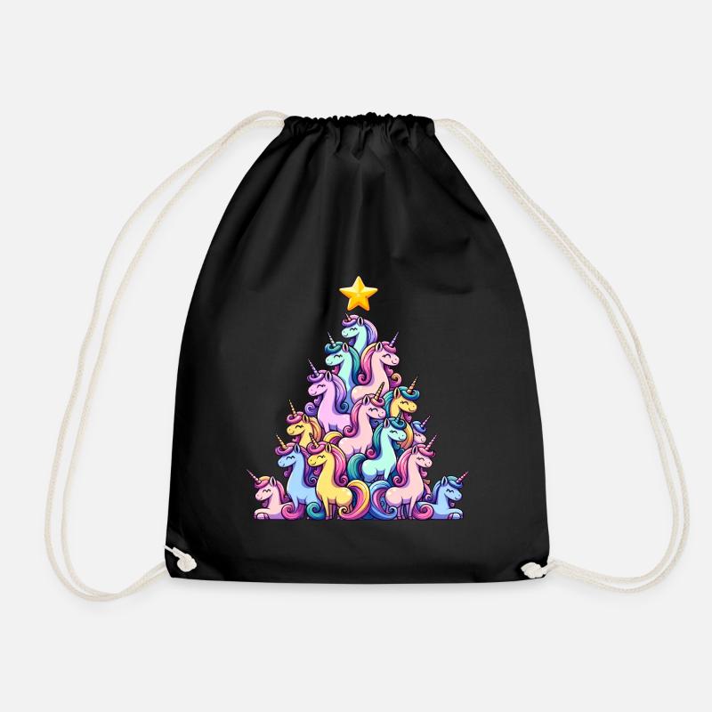 Einhorn Weihnachtsbaum Design - Turnbeutel - Schwarz