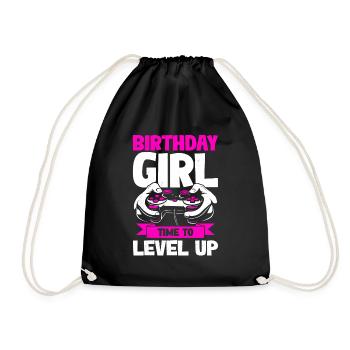 Gamer Geburtstag Time To Level Up Mädchen Kind - Turnbeutel - Schwarz - Vorne