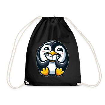 Cute Penguin Teeth Show Cartoon Illustration - Drawstring Bag - black - Front