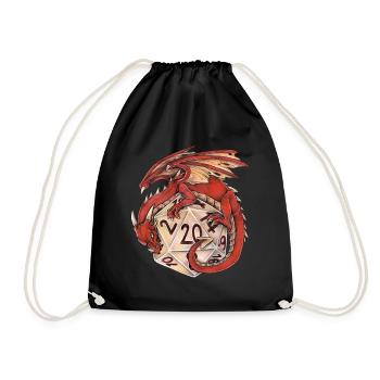 Drache Dragon mit D20 Würfel Dice Rollplay game - Turnbeutel - Schwarz - Vorne