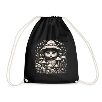 Chat, cottagecore, champignons - Sac de sport léger - noir - Devant