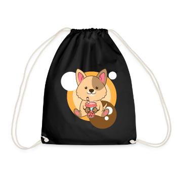 Dog and Bubble Tea - Drawstring Bag - black - Front