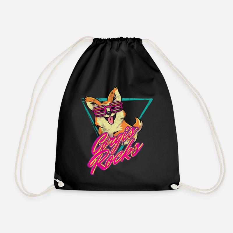 80er Retro Corgi - Turnbeutel - Schwarz
