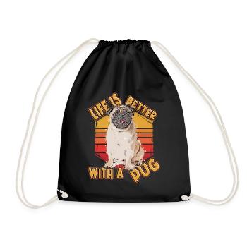 Pug Pug Saying Funny Dog Pet Cartoon Comic - Drawstring Bag - black - Front