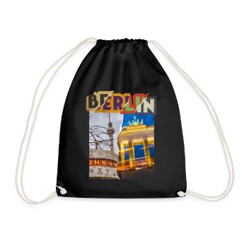Berlin Germany City Skyline Vintage Retro - Drawstring Bag - black - Front