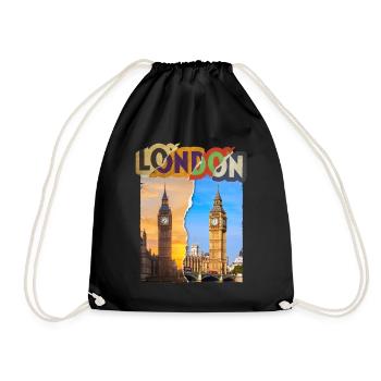 London England UK City Skyline Vintage Retro - Drawstring Bag - black - Front
